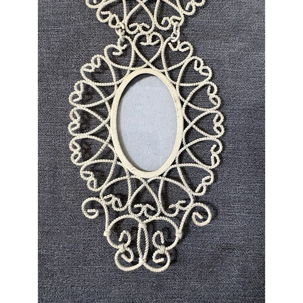 Vintage Set Of 3 Ivory Round METAL Lace Hanging Victorian Picture Frames